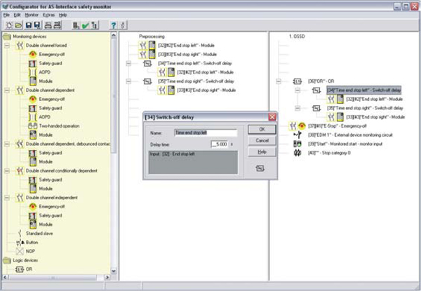 AS-Interface 안전 모니터 구성 (스위치-오프 지연)